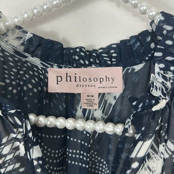 Philosophy Navy Blue & White Maxi Flowy Tiered Ruffle Dress Medium - Picture 3 of 9